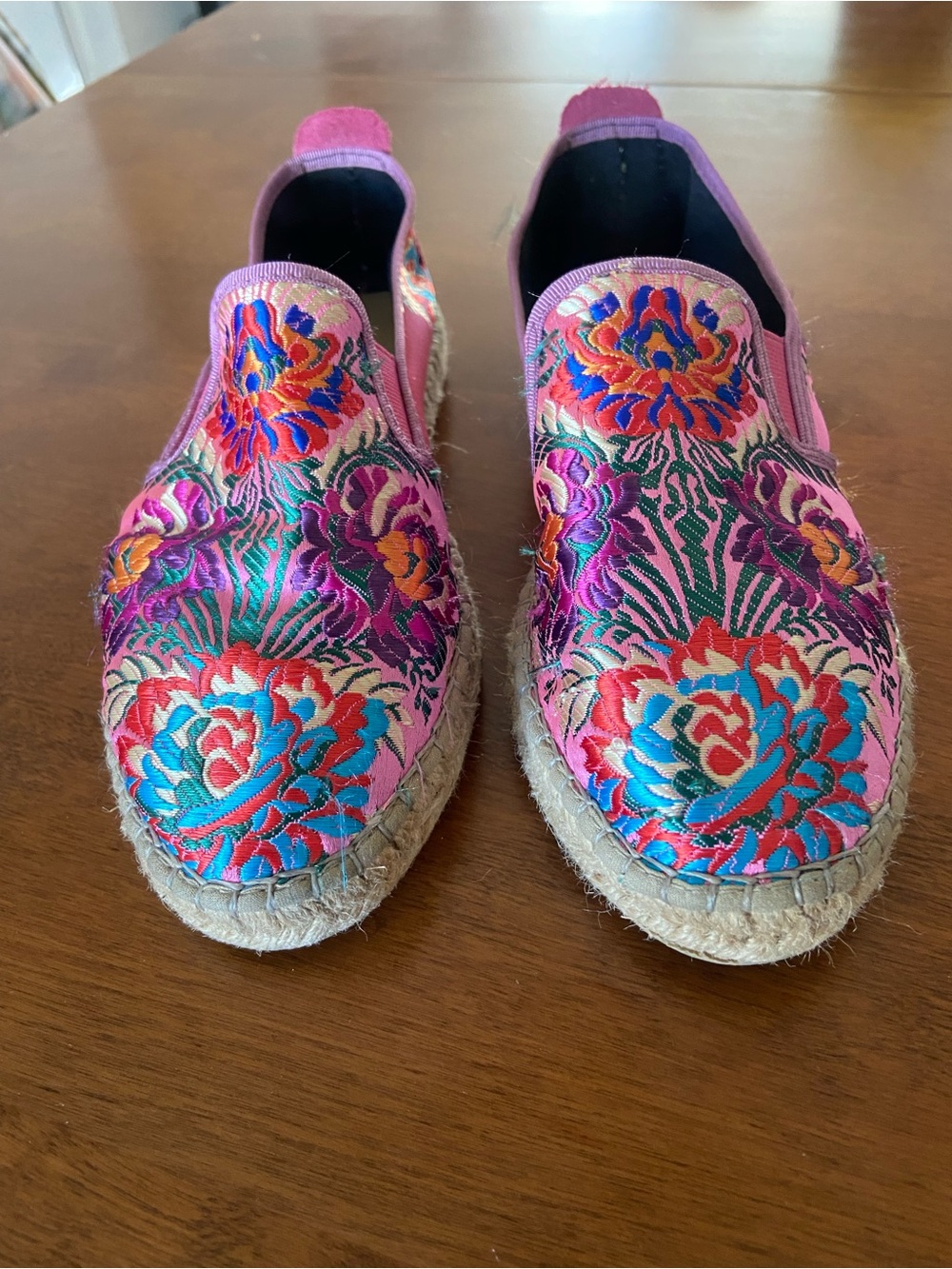 Floral Embroidered Pink Slip-On Espadrilles